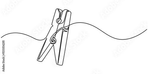 continuous single line drawing of clothespins in one line, Wooden clothespin in one continuous line drawing. Clothesline with pin and peg different forms for photo album and laundry web design concept