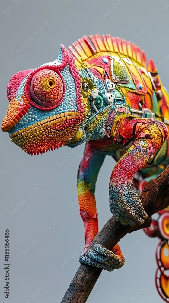 A Vibrant Rainbow Chameleon on a Branch A Vibrant Rainbow Chameleon on a Branch