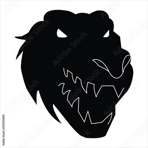 The lines of a crocodile open its mouth to reveal fangs.Vector illustration isolated on white.Cute design for t shirt print, icon, logo, label, patch or sticker.