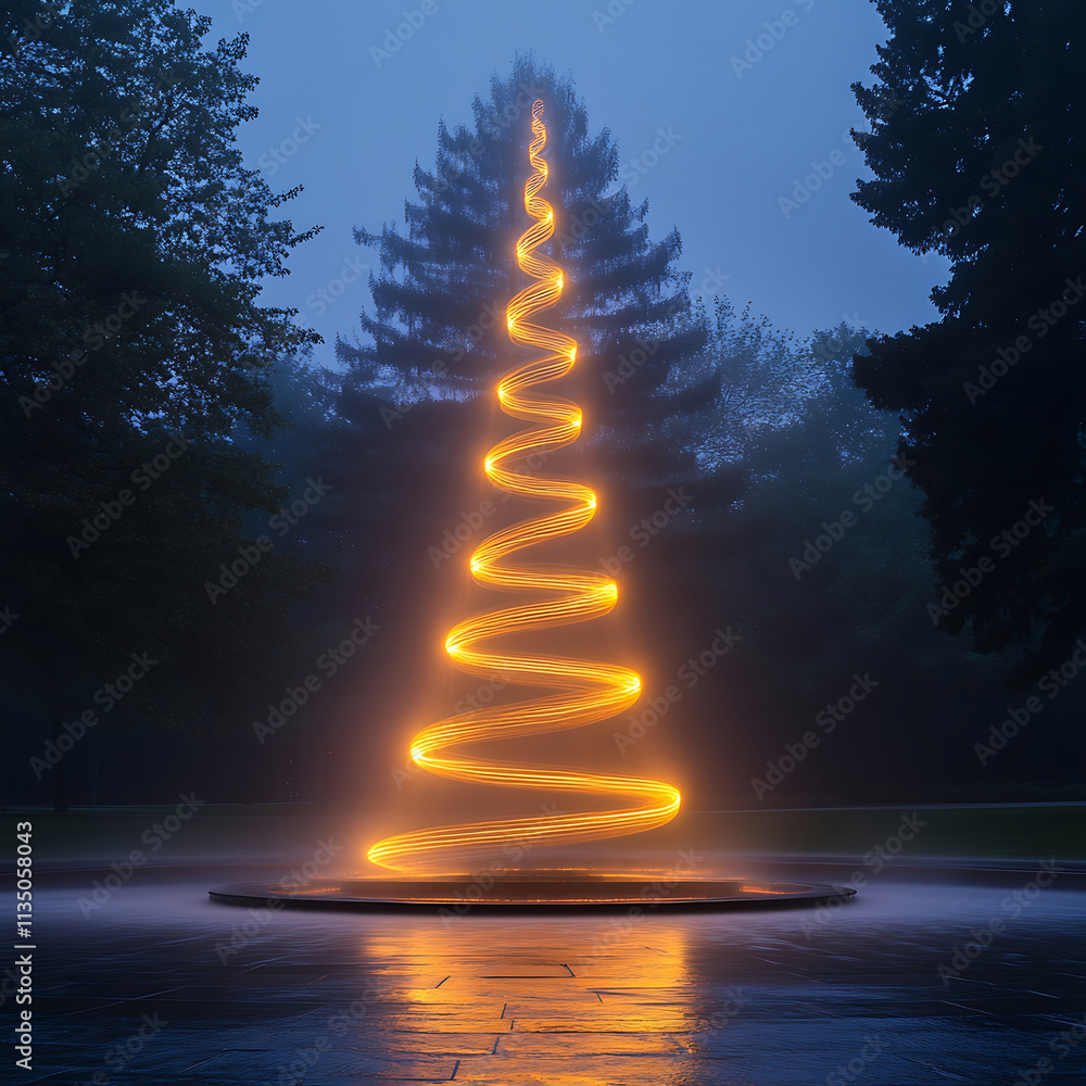 Obraz premium Illuminated Spiral in Misty Park Setting