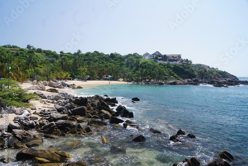 View of Manzanillo Beach, Puerto Escondido, Oaxaca, Mexico