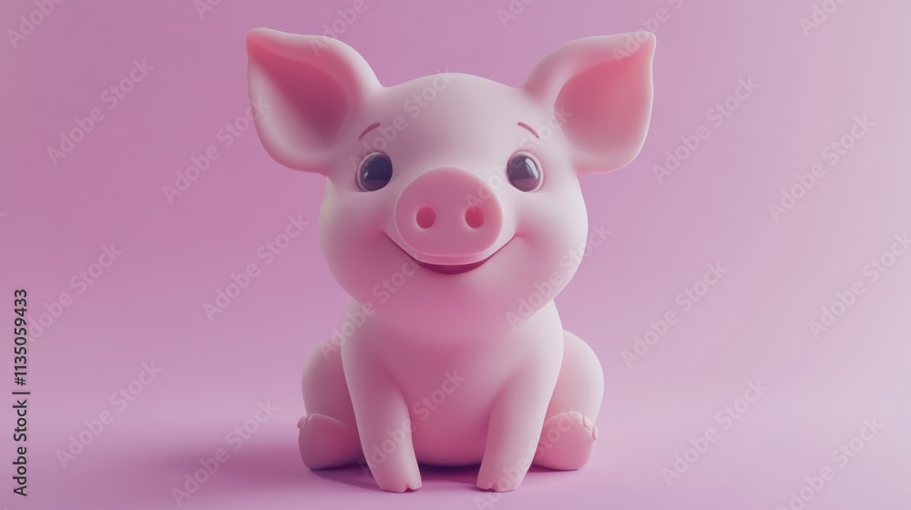 A cute pink piglet sits on a pink background A cute pink piglet sits on a pink background