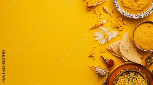 A cultural and festive scene for Guru Nanak Gurpurab with Sikh symbols, langar (community kitchen), and festive decorations against a vibrant and celebratory background photo