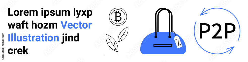 Bitcoin growing on a plant, a blue digital wallet with a tag, and P2P arrows. Ideal for cryptocurrency, financial growth, investment, peer-to-peer transactions, fintech, digital wallets online Bitcoin growing on a plant, a blue digital wallet with a tag, and P2P arrows. Ideal for cryptocurrency, financial growth, investment, peer-to-peer transactions, fintech, digital wallets online
