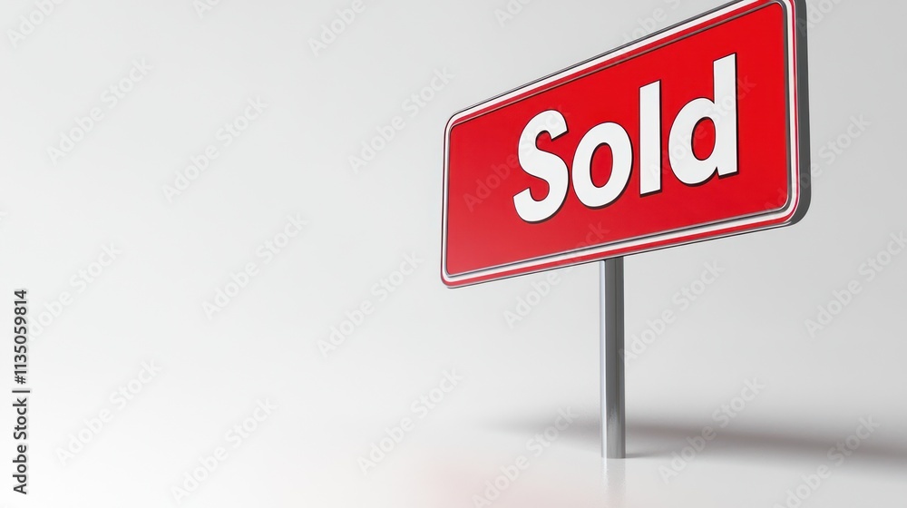 Red Sold Sign Indicates Successful Real Estate Transaction Red Sold Sign Indicates Successful Real Estate Transaction
