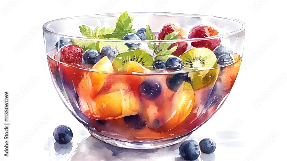 Fresh and Colorful Fruit Salad in a Glass Bowl with Mint Leaves, Showcasing Seasonal Fruits like Kiwi, Blueberries, Raspberries, and Peaches for a Refreshing Treat Fresh and Colorful Fruit Salad in a Glass Bowl with Mint Leaves, Showcasing Seasonal Fruits like Kiwi, Blueberries, Raspberries, and Peaches for a Refreshing Treat