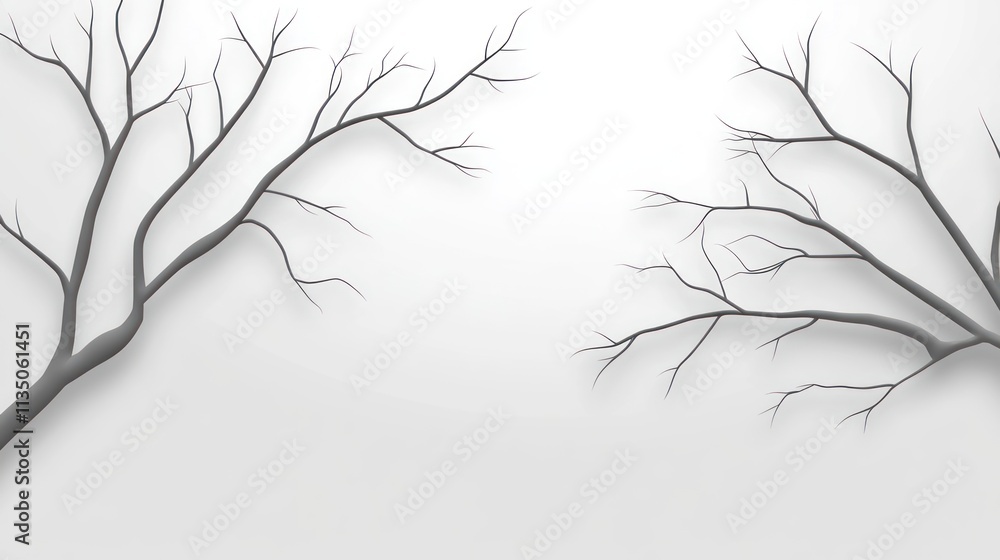 Two Bare Tree Branches Against A White Background Two Bare Tree Branches Against A White Background