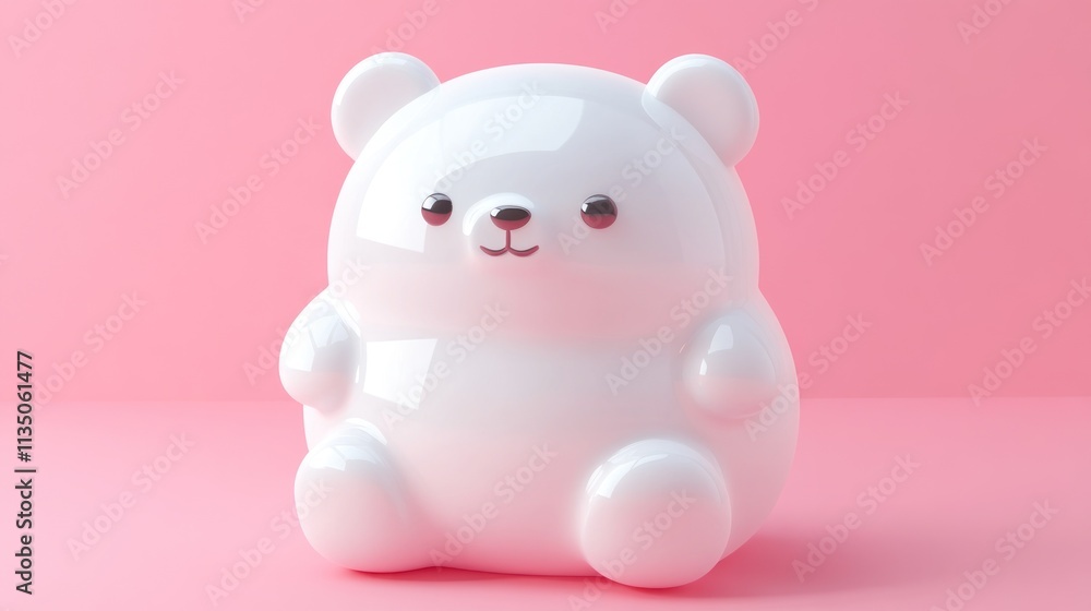 Adorable White Bear Cub Sitting on Pink Background Adorable White Bear Cub Sitting on Pink Background