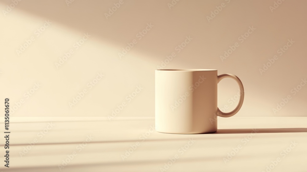 Beige Mug Sunlight Minimalist Studio Setting Beige Mug Sunlight Minimalist Studio Setting