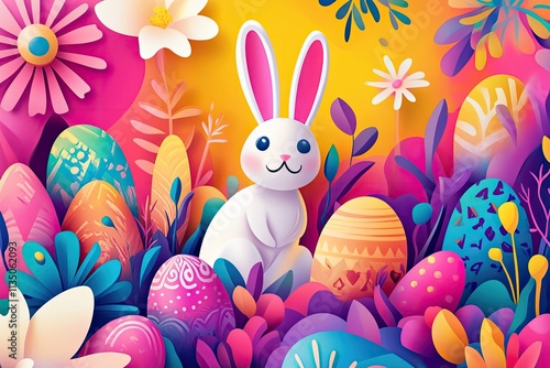 An Easter - themed digital illustration with vibrant colors and trendy patterns photo