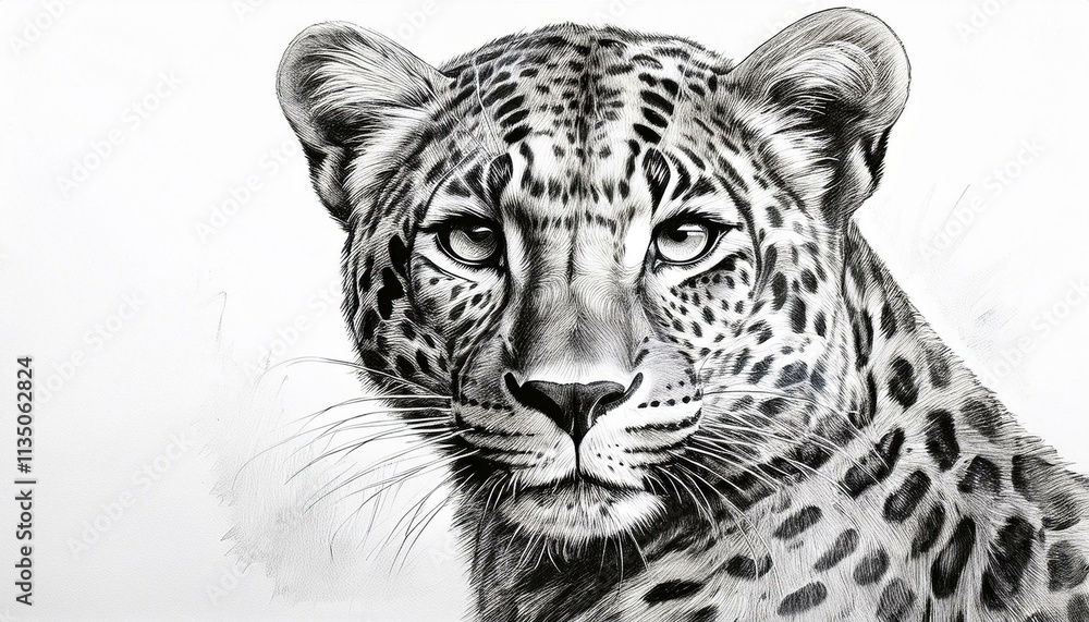 Leopard sketched in pencil on white background Leopard sketched in pencil on white background