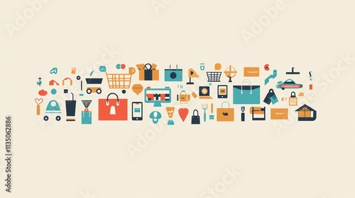 Online Shopping Icons Illustrate E Commerce Variety