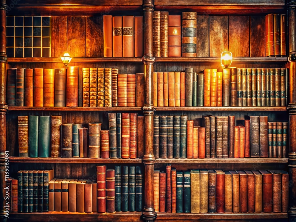 Minimalist Composition of Retro Leatherbound Books on Library Shelves, Evoking Nostalgia and Elegance, Perfect for Book Lovers and Interior Design Aesthetics Minimalist Composition of Retro Leatherbound Books on Library Shelves, Evoking Nostalgia and Elegance, Perfect for Book Lovers and Interior Design Aesthetics
