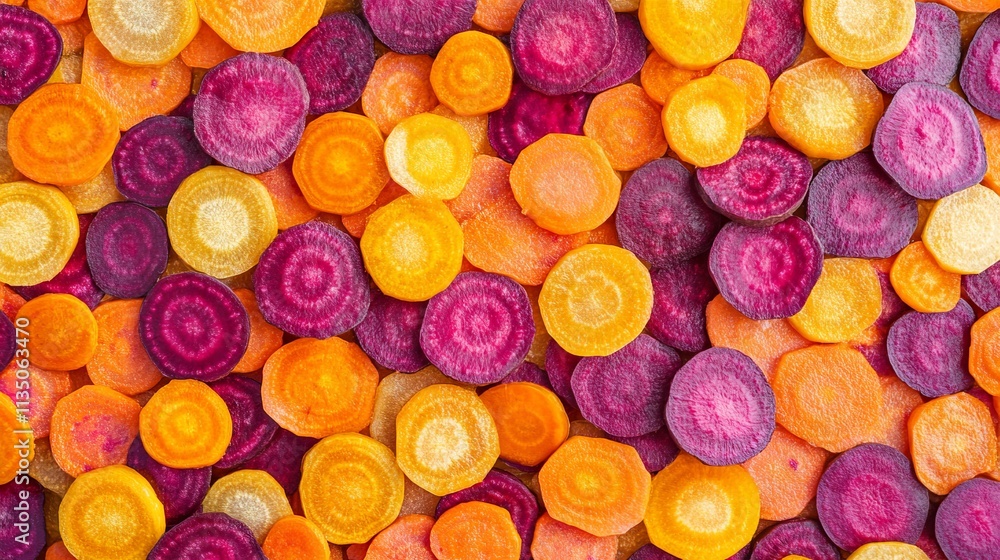Vibrant Sliced Beets and Carrots on a Colorful Background. AI generated illustration Vibrant Sliced Beets and Carrots on a Colorful Background. AI generated illustration