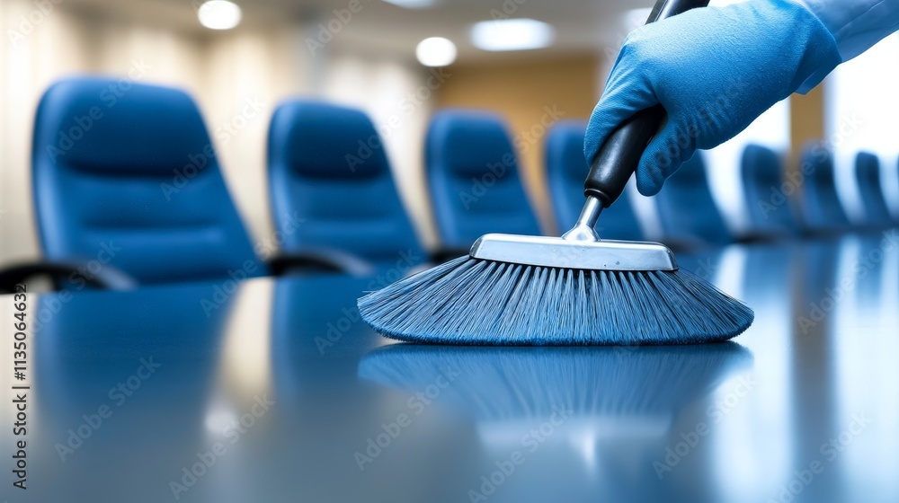 Staff Cleaning Conference Room Table with Care Staff Cleaning Conference Room Table with Care