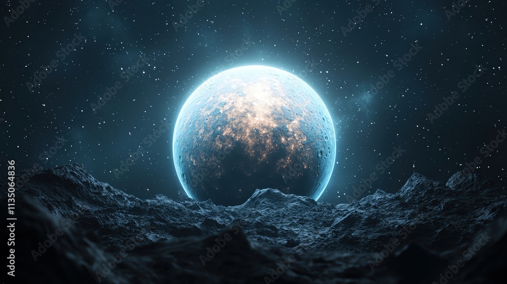 A stunning view of a celestial body illuminated in the vast, starry cosmos. A stunning view of a celestial body illuminated in the vast, starry cosmos.