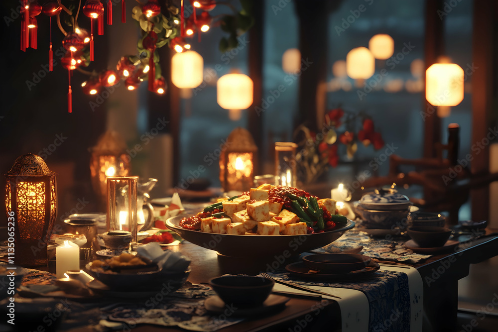 Savor a beautifully set table of delicious traditional cuisine by candlelight Savor a beautifully set table of delicious traditional cuisine by candlelight