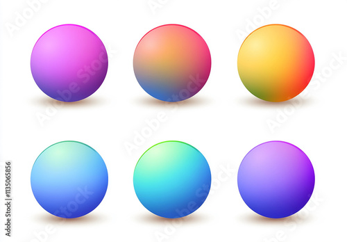 Set of gradient-colored spheres isolated on a white background