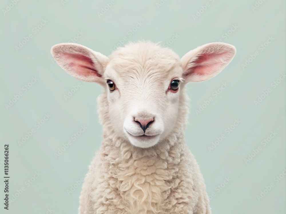 Fototapeta premium Minimalist Illustration of a Cute Sheep in Soft Pastel Colors, Perfect for Nursery Decor, Animal Lovers, and Children's Book Themes with a Calm and Playful Aesthetic