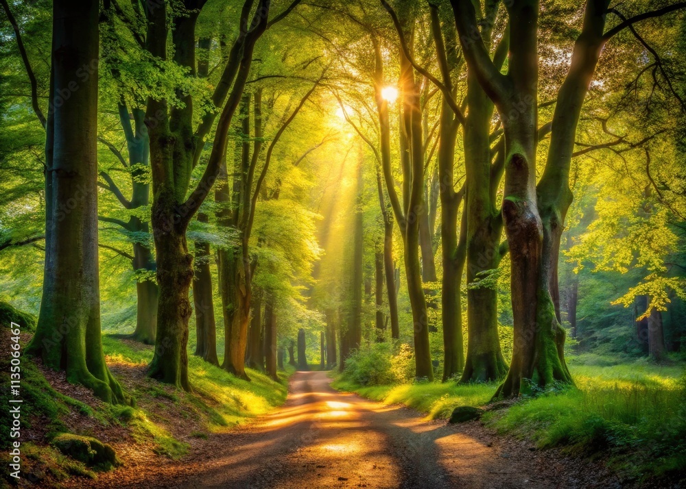 Obraz premium Forest Path, Deep Focus, Nature Photography, Hiking Trail, Woodland Scene, Left or Right, Path in Woods, High Depth of Field, Nature Trail, Scenic Pathway