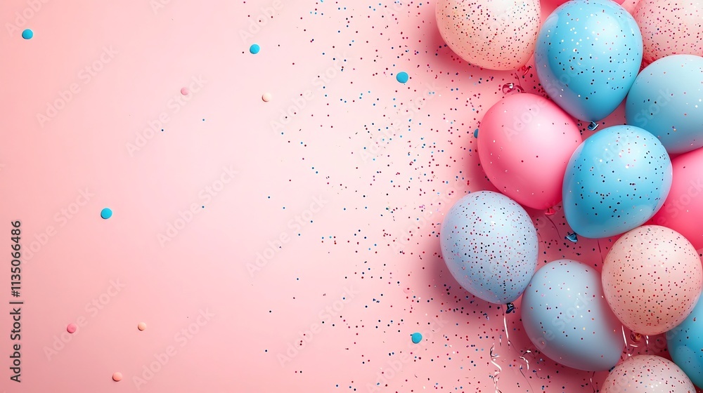 Colorful Birthday Background with Pastel Balloons and Festive Confetti Accents Colorful Birthday Background with Pastel Balloons and Festive Confetti Accents