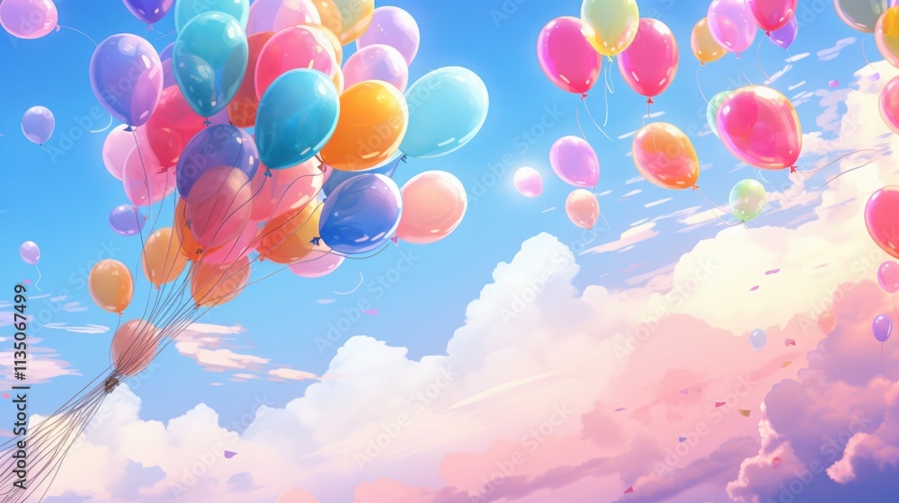 Fototapeta premium Colorful Balloons Floating in a Dreamy Sky