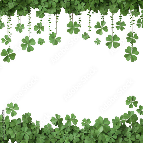 A green clover border with a black background, perfect for seasonal decorations or themed events isolated on white background