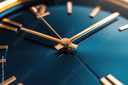 Close-up of a luxurious watch with gold hands and a deep blue face, showcasing intricate detail. photo