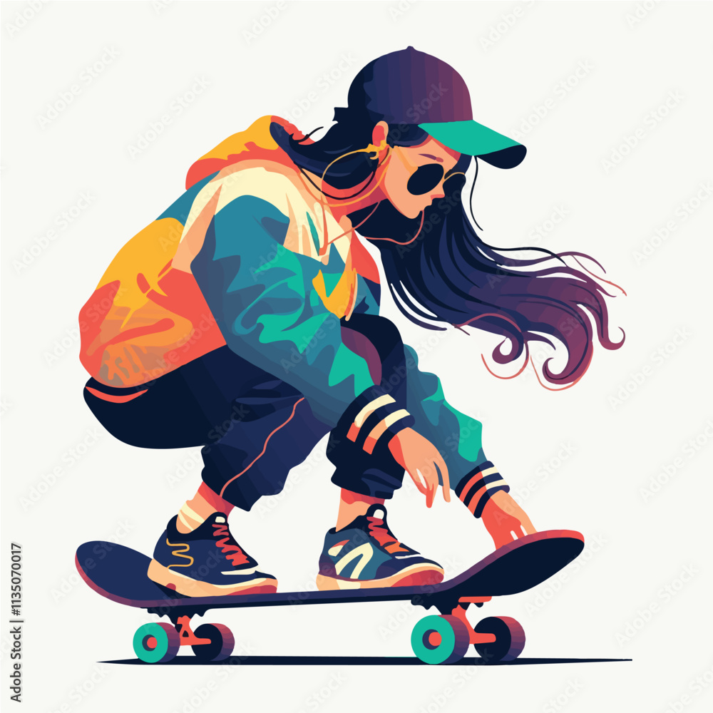 Fototapeta premium Illustration of a girl skating for motion graphic design