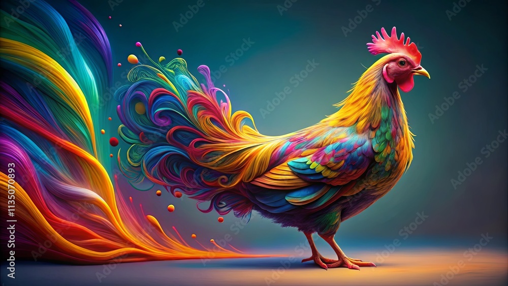 Colorful Rooster with Vibrant Swirls and Energy Colorful Rooster with Vibrant Swirls and Energy