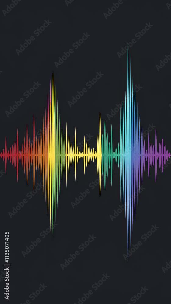 Colorful soundwave illustration on a dark background, featuring a spectrum of colors. Perfect for music or audio design. The color gradients from dark to light create an elegant and modern look. Colorful soundwave illustration on a dark background, featuring a spectrum of colors. Perfect for music or audio design. The color gradients from dark to light create an elegant and modern look.