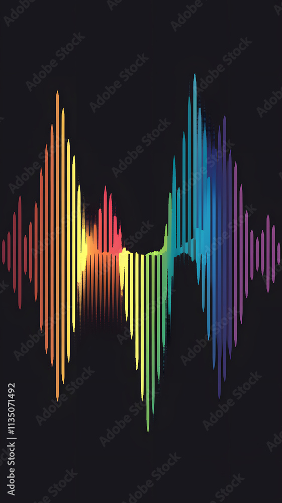 Colorful soundwave illustration on a dark background, featuring a spectrum of colors. Perfect for music or audio design. The color gradients from dark to light create an elegant and modern look. Colorful soundwave illustration on a dark background, featuring a spectrum of colors. Perfect for music or audio design. The color gradients from dark to light create an elegant and modern look.