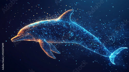 A glowing dolphin icon surrounded by echolocation data, representing online marine biology platforms, smart tracking tools, and digital conservation resources.  photo