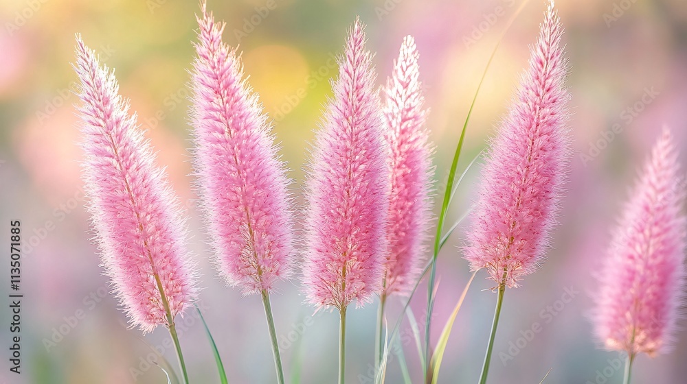 Fototapeta premium Pink Flower Grass, Soft Bokeh Background