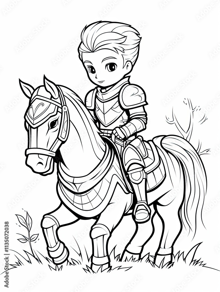 Fototapeta premium Coloring page for kids, medieval knight