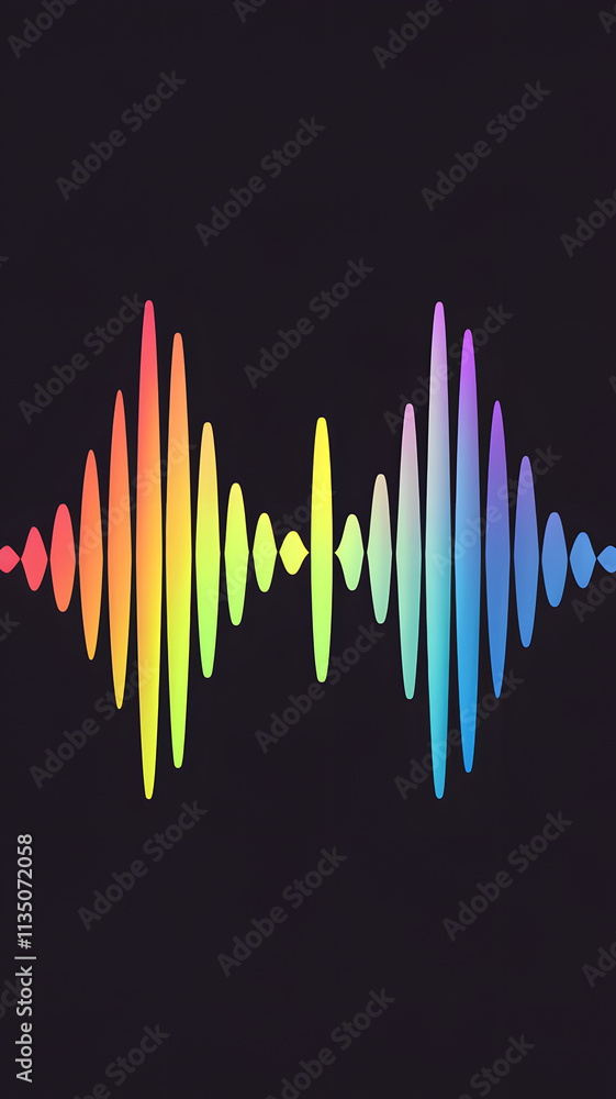 Colorful soundwave illustration on a dark background, featuring a spectrum of colors. Perfect for music or audio design. The color gradients from dark to light create an elegant and modern look. Colorful soundwave illustration on a dark background, featuring a spectrum of colors. Perfect for music or audio design. The color gradients from dark to light create an elegant and modern look.