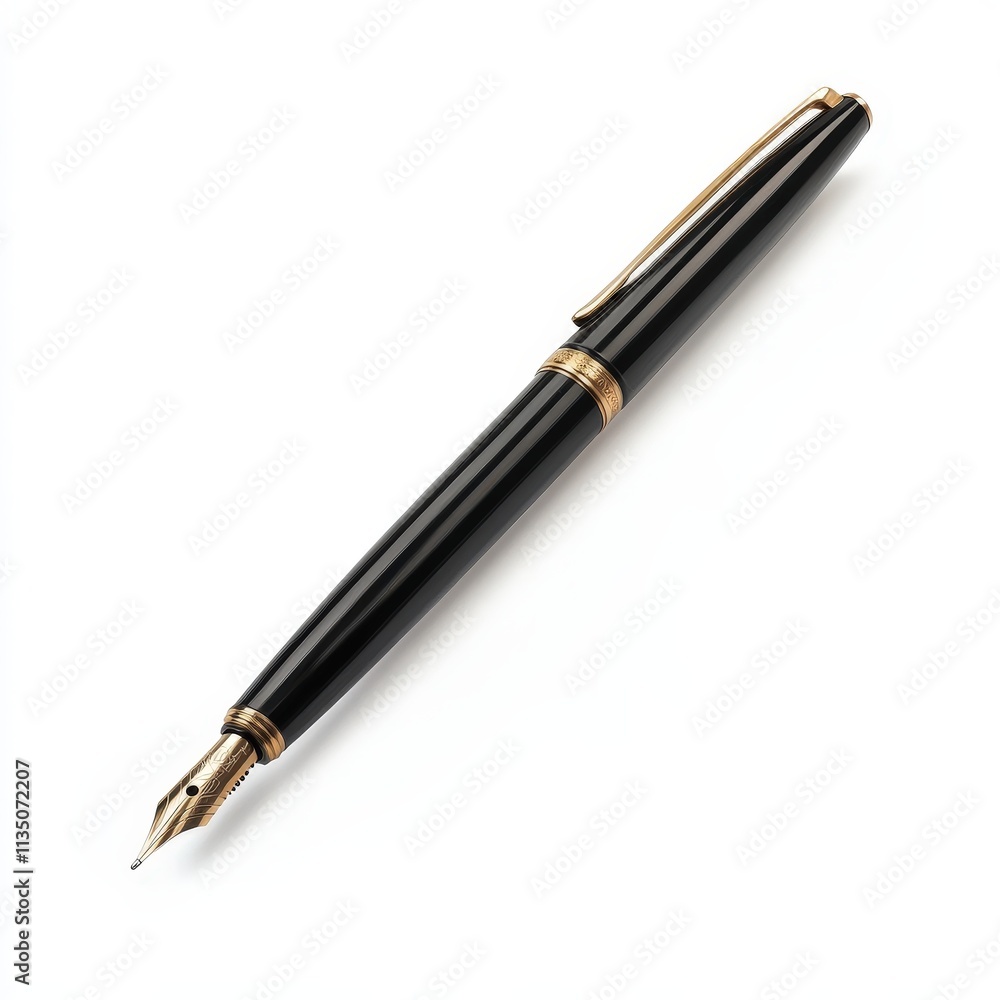 Elegant black fountain pen with gold trim for writing and calligraphy Elegant black fountain pen with gold trim for writing and calligraphy