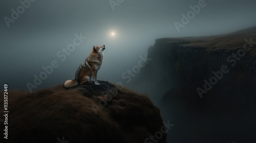 Majestic Wolf on Misty Mountaintop photo