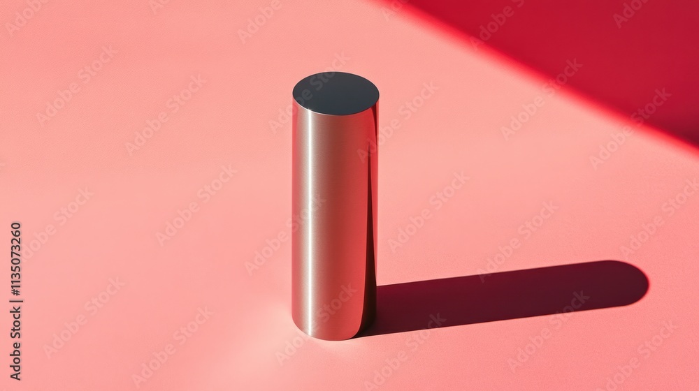 Metallic Cylinder Casts Shadow On Pink Surface Metallic Cylinder Casts Shadow On Pink Surface