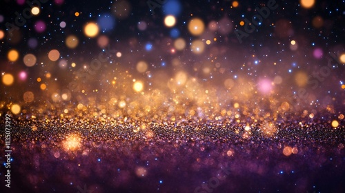Sparkling Glitter Background: Gold, Purple Bokeh
