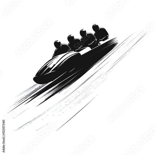 A sleek silhouette of four-person bobsled team