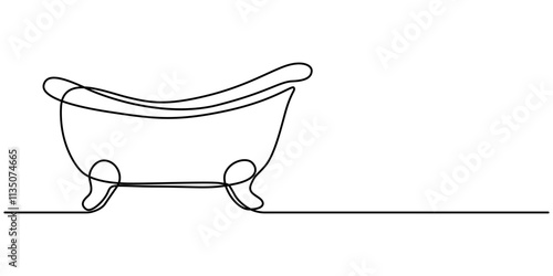 Continuous Line Drawing of Baby Bath Icon. Hand Drawn Symbol Vector Illustration, Bathtub in continuous line art drawing style. Clawfoot tub minimalist black linear design isolated on white background