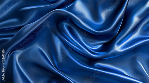 Blue fabric with a pattern of waves. The fabric is smooth and shiny. The blue color gives a sense of calmness and serenity