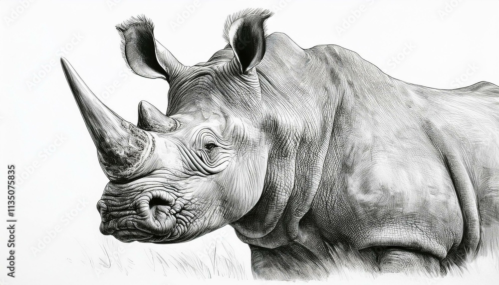 Rhinoceros sketched in pencil on white background Rhinoceros sketched in pencil on white background