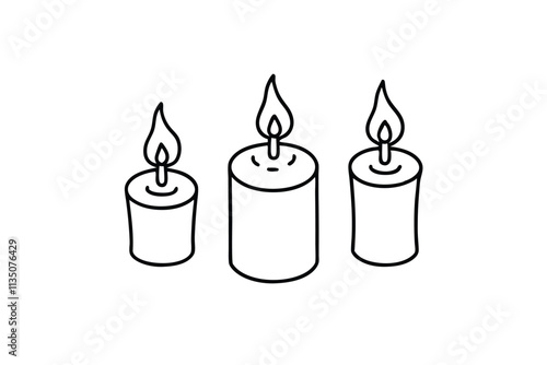 Three candles line art vector illustration