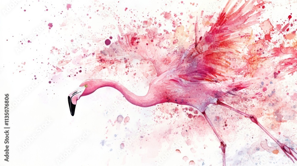 Watercolor Flamingo in Flight: A Vibrant Artistic Impression Watercolor Flamingo in Flight: A Vibrant Artistic Impression