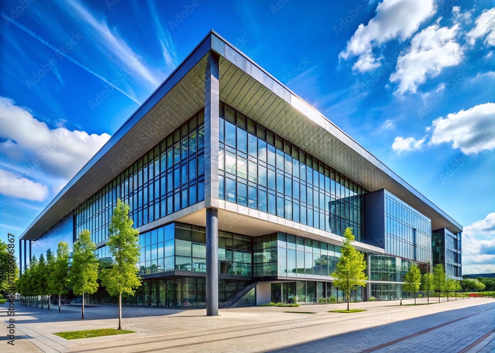 Fototapeta premium Modern Building Architecture of Darmstadium in Darmstadt, Germany, Showcasing a Contemporary Design for Symposiums, Conferences, and Business Events with Spacious Surroundings