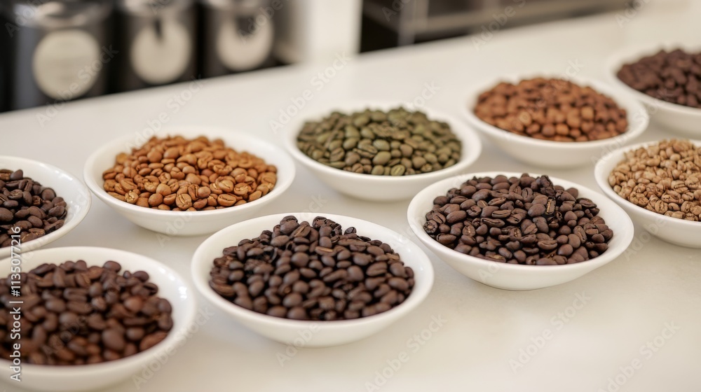 Diverse Coffee Beans Selection in Small Bowls Diverse Coffee Beans Selection in Small Bowls