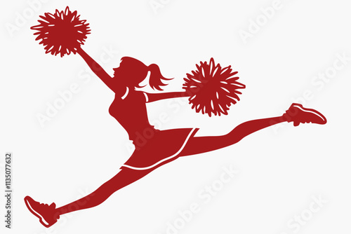 Cheerleader with Pom-Poms
A cheerleader mid-jump in a star or high-kick pose, with pom-poms extended for maximum energy vector silhouette on a white background