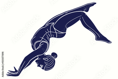 Diver Mid-Flip Upside-down or curled-over figure showing grace in motion vector silhouette on a white background